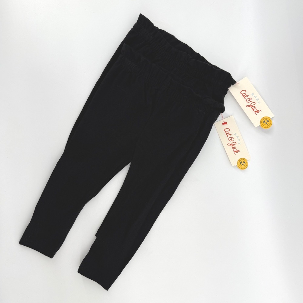 Cat & Jack Baby Girl Black Elastic Waist‎ Leggings Pants Size 12M Set Of 2 NEW